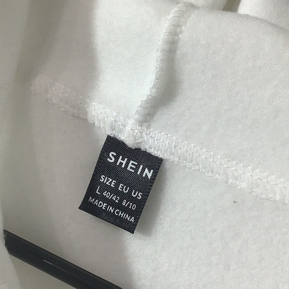 SHEIN- nwot - Sz L- White Hoodie cropped sweat jacket with pockets - Picture 4 of 6